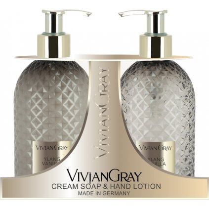 Luxusní SET Tekuté mýdlo a Mléko na ruce Vivian Gray CRYSTAL GREY Ylang a Vanilk