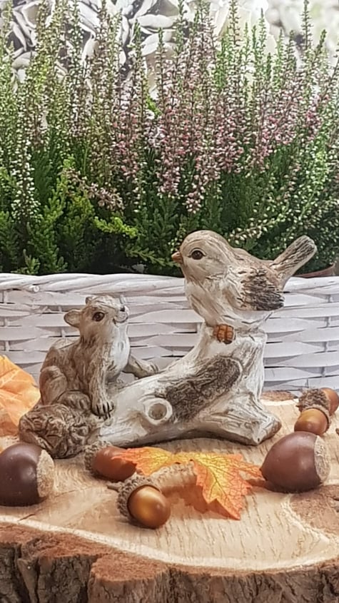 Podzimní dekorace-Ptáček s veverkou*